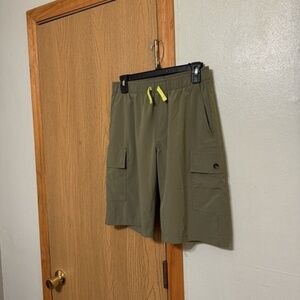 Eddie Bauer Boy's XL Solid Green w/Drawstrings Pull-On Cargo Tech Shorts - EUC